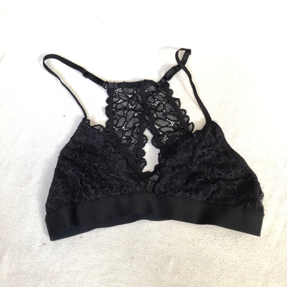 Aeries Lace Racer Back Black Bralette